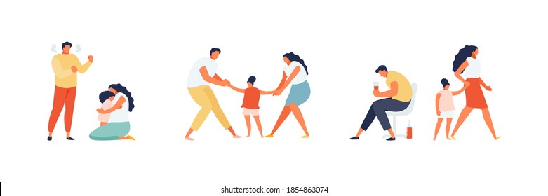 Problem family parents with a child. Conflict, toxic relationships, indifference and domestic violence