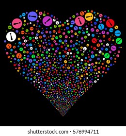 Problem fireworks with heart shape. Vector illustration style is flat bright multicolored iconic symbols on a black background. Object love heart done from random pictographs.