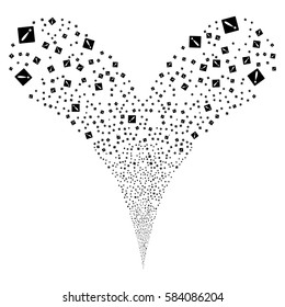 Problem fireworks stream. Vector illustration style is flat black iconic symbols on a white background. Object double fountain organized from random symbols.