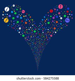 Problem fireworks stream. Vector illustration style is flat bright multicolored iconic symbols on a blue background. Object double fountain made from random pictograms.