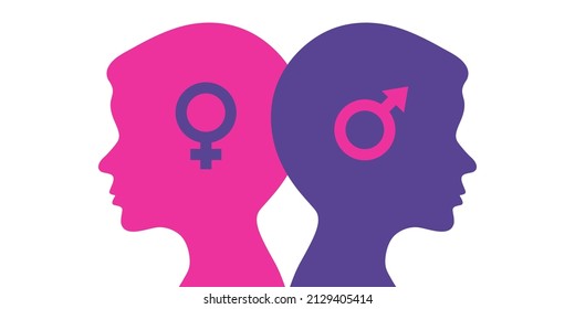 Problem of gender choice for a person in modern society. Silhouette profile boy child. Multicultural multi-gender society. Friendship and relationships between people. Diversity gender, choice matter