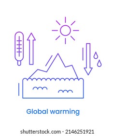 Problem Global Warming Line Icon. Global Temperature Rise, Melting Ice, Sea Level Rise, Climate Change. Gradient. Vector Illustration With Caption, Isolated On A White Background.