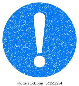 Problem grainy textured icon for overlay watermark stamps. Flat symbol with scratched texture. Dotted vector blue ink rubber seal stamp with grunge design on a white background.
