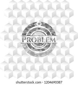 Problem grey emblem with cube white background