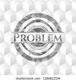 Problem grey emblem with geometric cube white background
