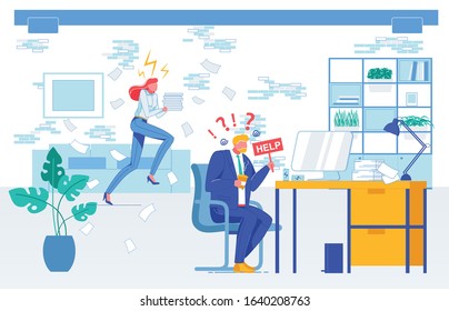 Problem, Help Request Flat Vector Illustration. Company Staff, Office Managers, Fellow Workers Faceless Characters. Workload, Haste, Task Failure, Brainstorming and Exhaustion Concept