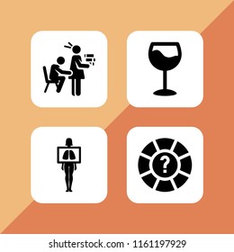 problem icon. 4 problem set with alcohol, lung, sexual harassment and question vector icons for web and mobile app