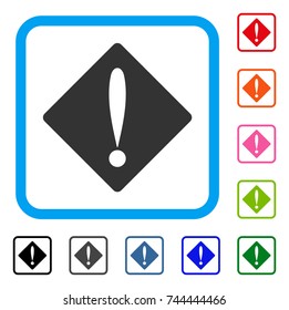 Problem icon. Flat gray iconic symbol inside a blue rounded rectangle. Black, gray, green, blue, red, orange color versions of Problem vector. Designed for web and app UI.
