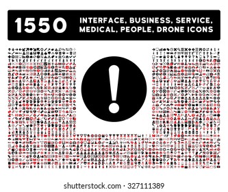 Problem icon and other web interface, business, tools, people, medical service and awards vector symbols. Style is bicolor flat symbols, intensive red and black colors, rounded angles, white