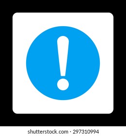 Problem icon from Primitive Buttons OverColor Set. This rounded square flat button is drawn with blue and white colors on a black background.