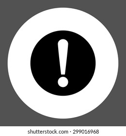 Problem icon from Primitive Round Buttons OverColor Set. This round flat button is drawn with black and white colors on a gray background.