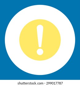 Problem icon from Primitive Round Buttons OverColor Set. This round flat button is drawn with yellow and white colors on a blue background.