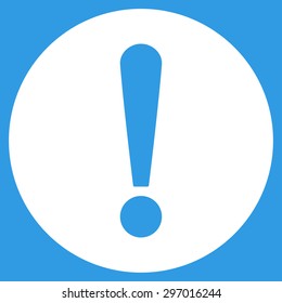 Problem icon from Primitive Set. This isolated flat symbol is drawn with white color on a blue background, angles are rounded.