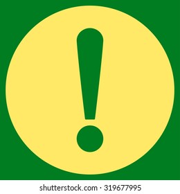 Problem icon from Primitive Set. This isolated flat symbol is drawn with yellow color on a green background, angles are rounded.