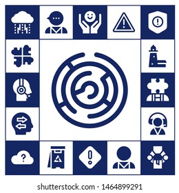 problem icon set. 17 filled problem icons.  Simple modern icons about  - Depression, Solution, Customer service, Maze, Confused, Split point, Autism, Question, Psychologist, Danger