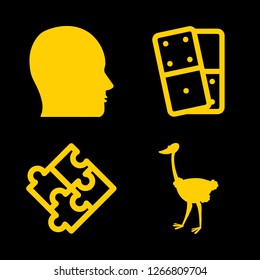 problem icon set about puzzle, head, domino and ostrich vector set