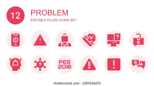 problem icon set. Collection of 12 filled problem icons included Warning, Alert, Psychologist, Service, Question, Stress, Pes, Attention