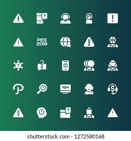 problem icon set. Collection of 25 filled problem icons included Alert, Psychologist, Question, Warning, Telemarketing, Customer service, Error, Path, Mental health, Pes, Attention