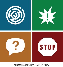 problem icons set. Set of 4 problem filled icons such as stop, exclamation