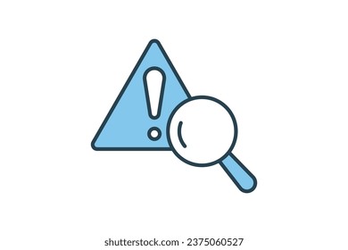 Problem identification icon. magnifying glass with exclamation mark. icon related to warning, notification. Flat line icon style. Simple vector design editable