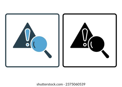 Problem identification icon. magnifying glass with exclamation mark. icon related to warning, notification. Solid icon style. Simple vector design editable