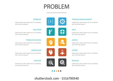 problem Infographic 10 option concept. solution, depression, analyze, resolve icons