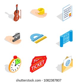 Problem at job icons set. Isometric set of 9 problem at job vector icons for web isolated on white background