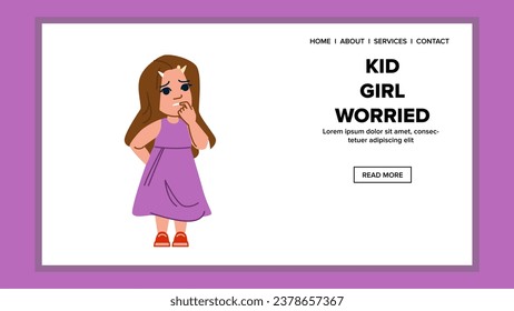 problem kid girl worried vector. negative sorrow, concept comfort, room disappointed problem kid girl worried web flat cartoon illustration