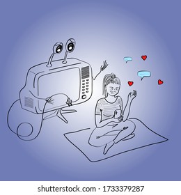 problem of modern society.  we are telephone zombies.  change of world view.  waste of time.  vector image.