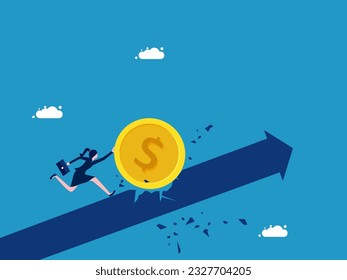 problem of money jams. Businesswoman pushing a coin that has fallen