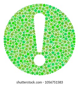 Problem mosaic of filled circles in variable sizes and ecological green color hues. Vector dots are combined into problem mosaic. Freshness design concept.