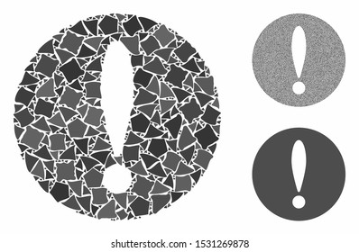 Problem mosaic of inequal parts in variable sizes and color tones, based on problem icon. Vector inequal dots are united into mosaic. Problem icons collage with dotted pattern.