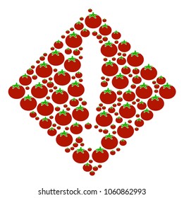 Problem mosaic of tomato vegetables in various sizes. Vector tomato symbols are organized into problem collage. Vegetarian vector illustration.