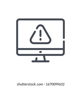 Problem notification line icon. Computer with error vector outline sign.
