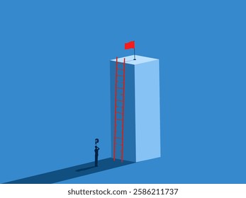 Problem, Obstacle, Businessman thinking of fixing the broken stairs