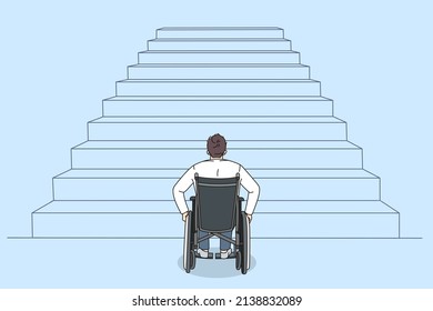 The problem of people with disabilities. An obstacle in front of a man in a wheelchair.