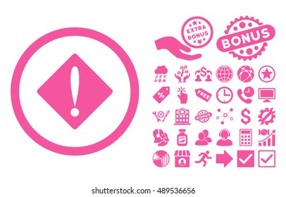 Problem pictograph with bonus clip art. Vector illustration style is flat iconic symbols, pink color, white background.