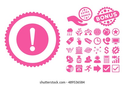 Problem pictograph with bonus design elements. Vector illustration style is flat iconic symbols, pink color, white background.