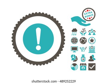 Problem pictograph with bonus icon set. Vector illustration style is flat iconic bicolor symbols, grey and cyan colors, white background.