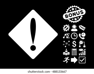 Problem pictograph with bonus images. Vector illustration style is flat iconic symbols, white color, black background.