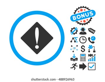 Problem pictograph with bonus images. Vector illustration style is flat iconic bicolor symbols, blue and gray colors, white background.