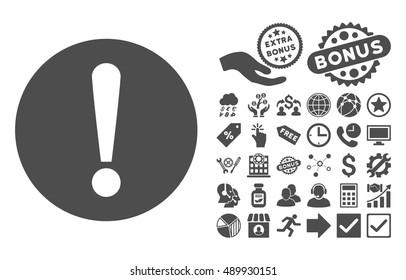 Problem pictograph with bonus pictogram. Vector illustration style is flat iconic symbols, gray color, white background.