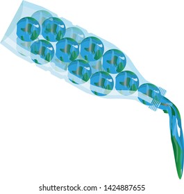 The problem of plastic in the world. Planets "Earth" poured out of a plastic bottle. Vector graphics.