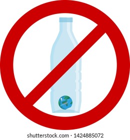 The problem of plastic in the world. Sign "Stop plastic". Planet earth in a large plastic bottle. Vector graphics.