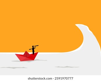 Problem prediction, Person looking at telescope on sea waves