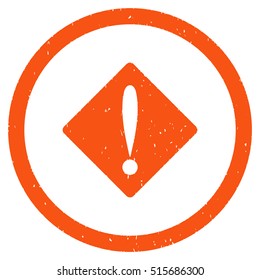 Problem Rhombus rubber seal stamp watermark. Icon symbol inside circle frame with grunge design and dirty texture. Scratched vector orange ink sticker on a white background.