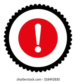 Problem round stamp icon. This flat vector symbol is drawn with intensive red and black colors on a white background.