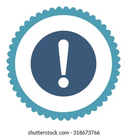 Problem round stamp icon. This flat vector symbol is drawn with cyan and blue colors on a white background.