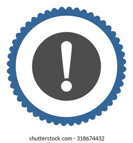 Problem round stamp icon. This flat vector symbol is drawn with cobalt and gray colors on a white background.