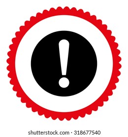 Problem round stamp icon. This flat vector symbol is drawn with intensive red and black colors on a white background.